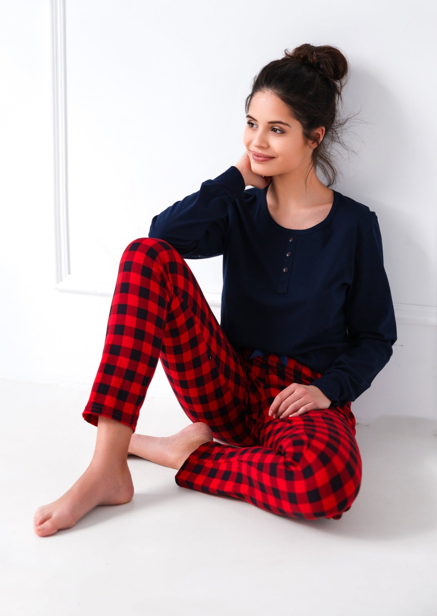 BONNIE- Pyjama pantalon vichy manches longues 100% coton