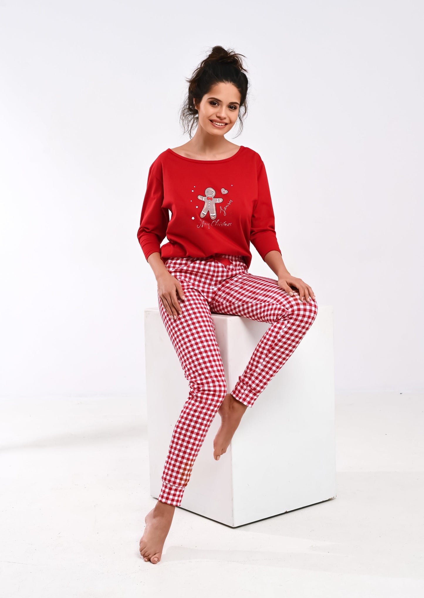 Pyjama femme Noël, pyjama noël femme, pyjama coton femme, pyjama pantalon, ensemble pyjama de noel pour femme, pyjama vichy rouge noel, pyjama femme hiver