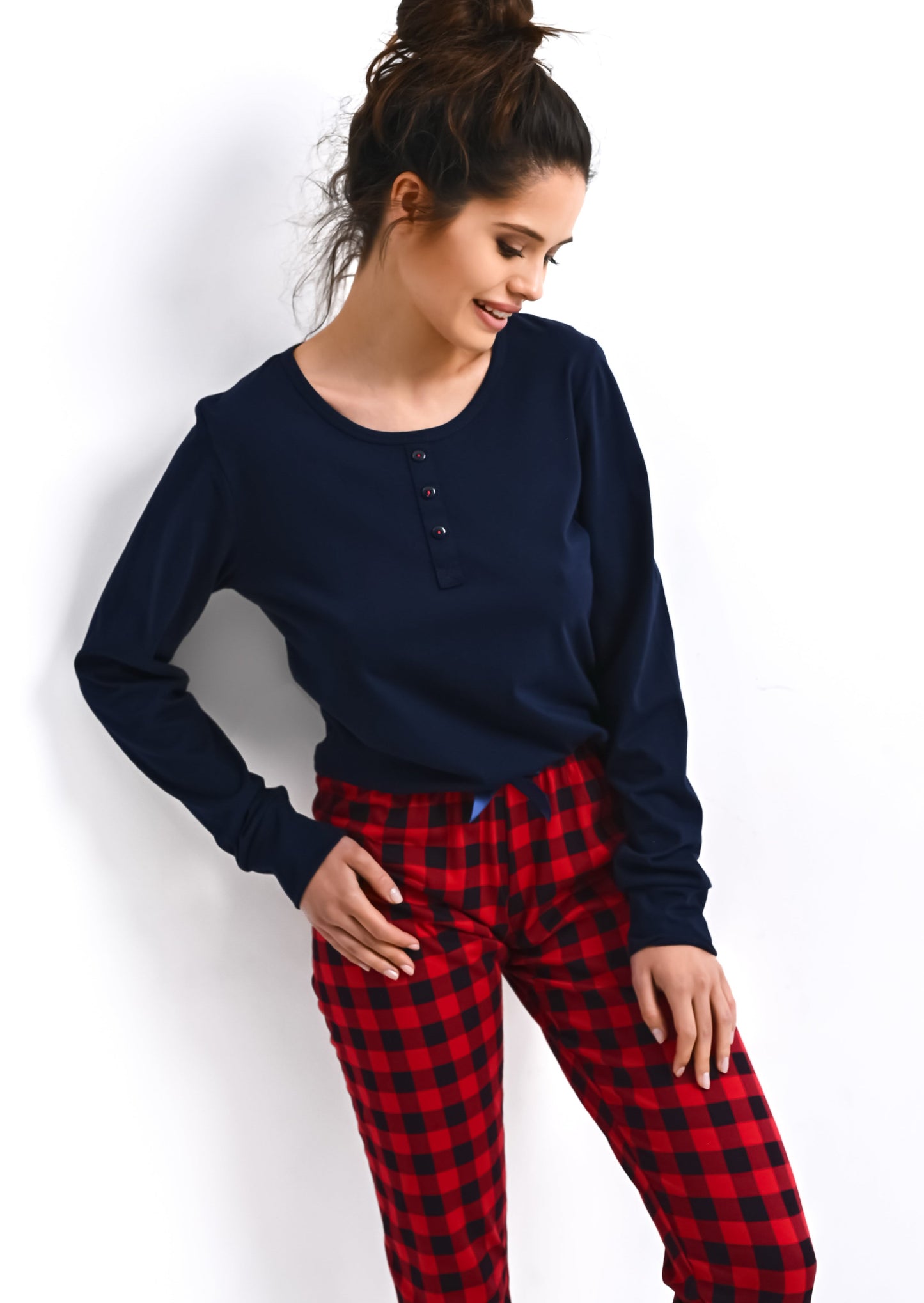 Pyjama femme, ensemble pyjama femme, pyjama chaud, pyjama vichy, ensemble vichy, pyjama rouge et bleu