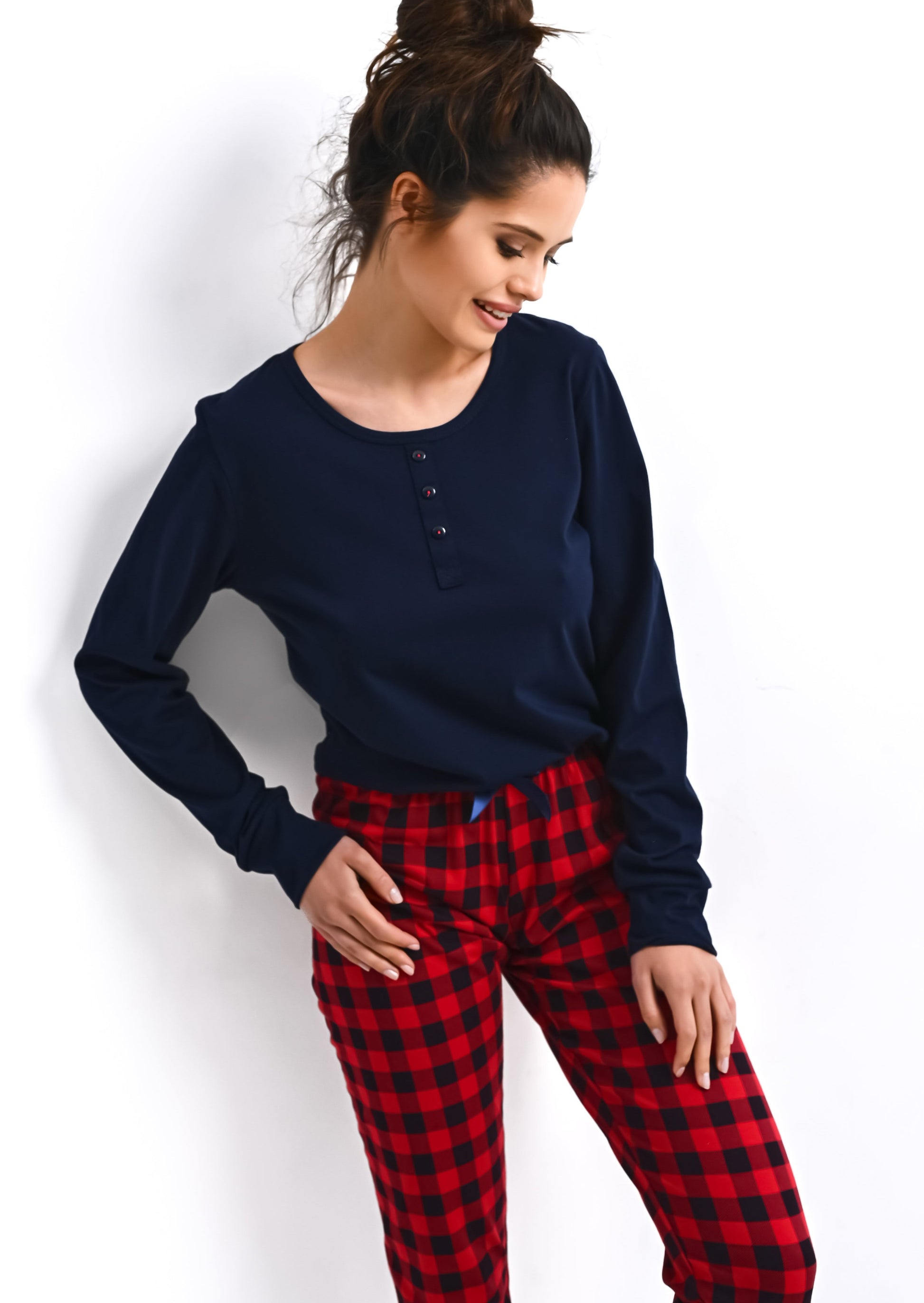 Pyjama femme, ensemble pyjama femme, pyjama chaud, pyjama vichy, ensemble vichy, pyjama rouge et bleu