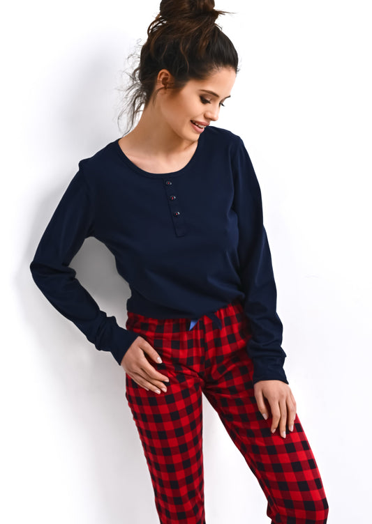 Pyjama femme, ensemble pyjama femme, pyjama chaud, pyjama vichy, ensemble vichy, pyjama rouge et bleu