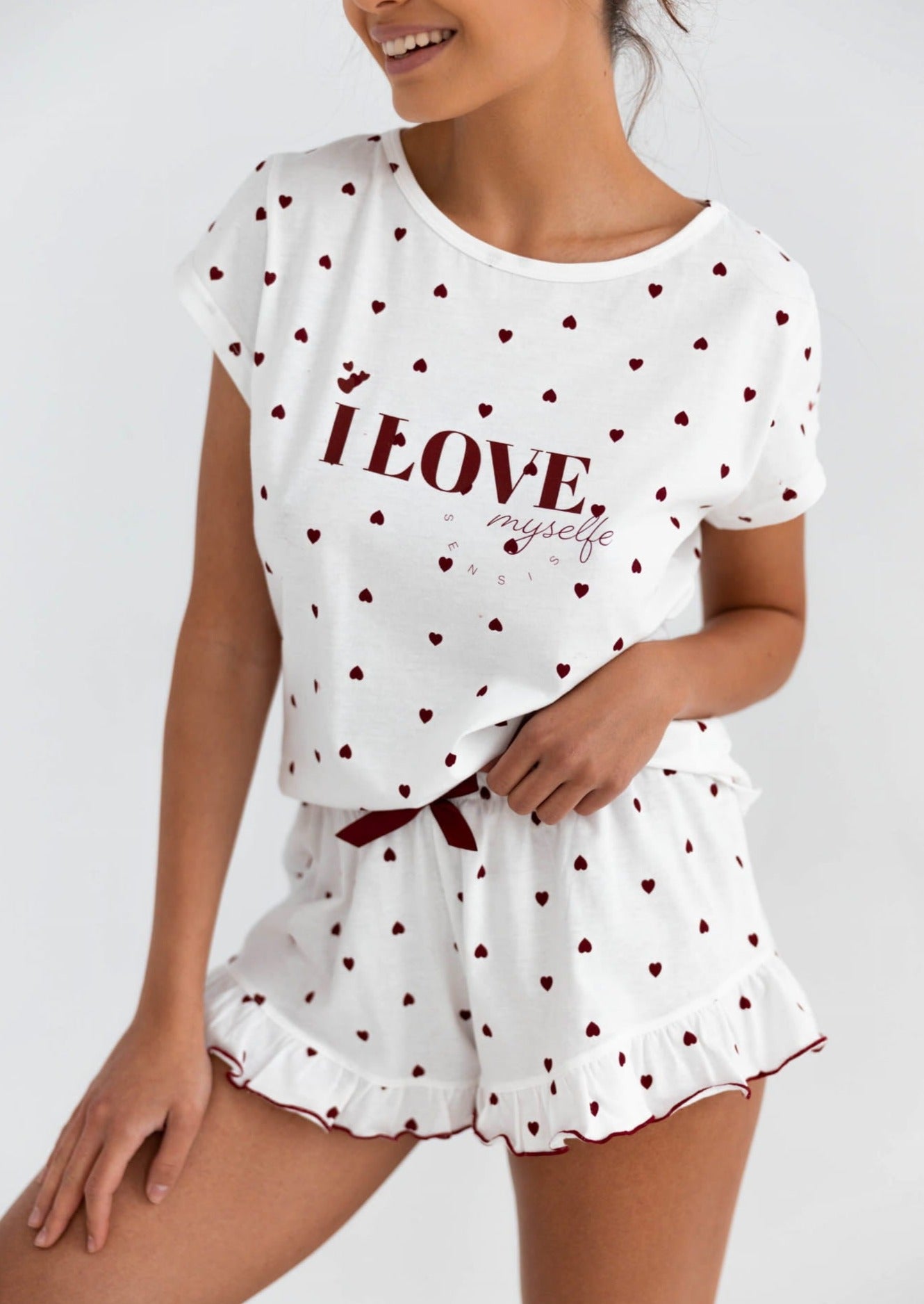 pyjama short femme, pyjama femme, pyjama short femme coton, pyjama coeur, pyjama short avec coeur, pyjama short pas cher