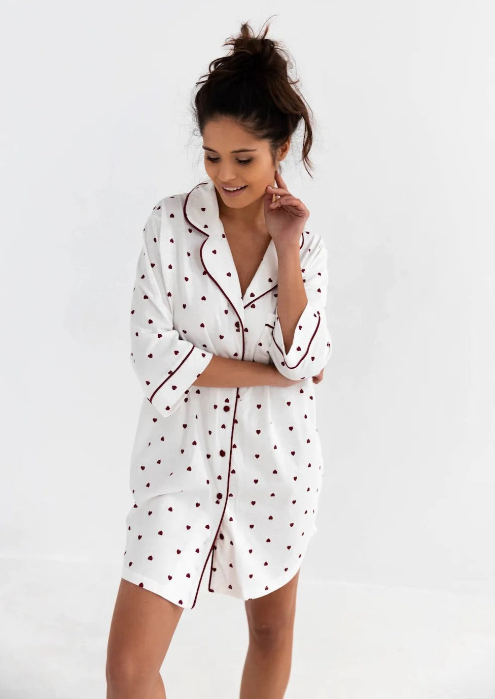 chemise de nuit coeur, chemise de nuit coton coeur, chemise de nuit blanche