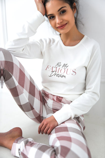 JOSELYN, Pyjama mit Gingham-Hose und langärmeligem T-Shirt, 100 % Baumwolle