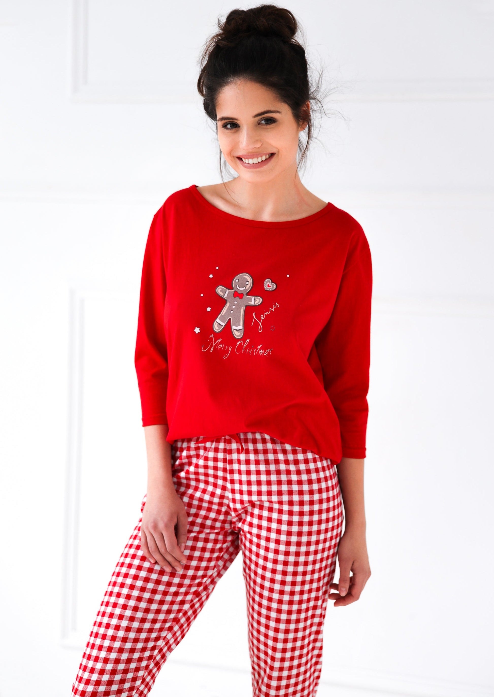 Ensemble pyjama pantalon Noel coton rouge femme grande taille