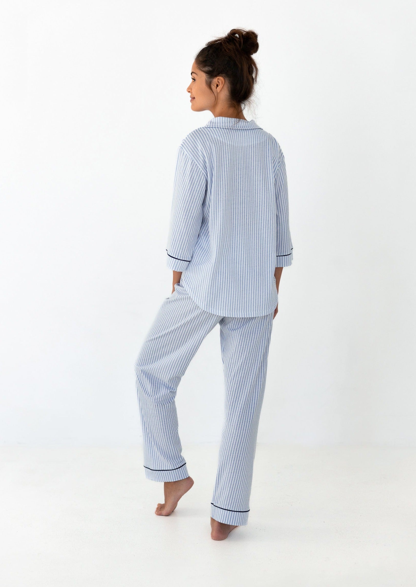 Pyjama femme coton, ensemble pyjama chemise bleu