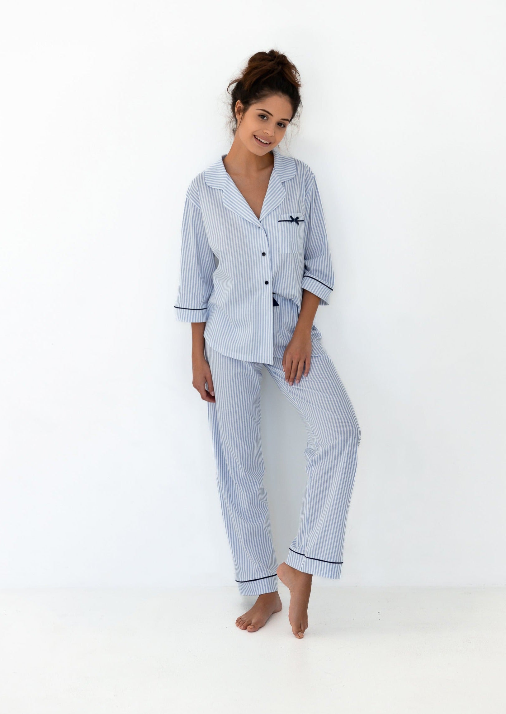 CADENCE - Pyjama chemise et pantalon long 100% coton